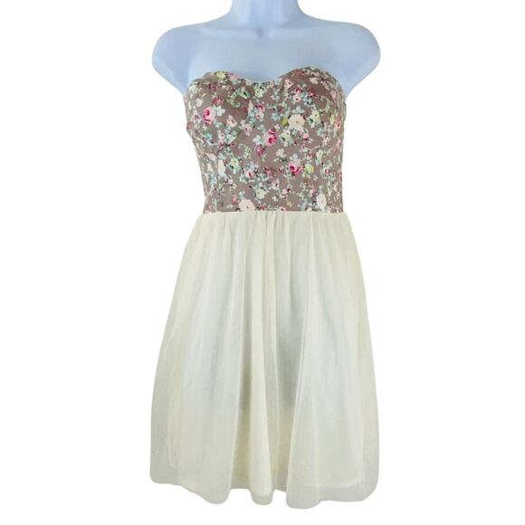 dELIA*S Grey Floral Tube Dress Strapless Tulle Skirt Medium NWT - Picture 1 of 8